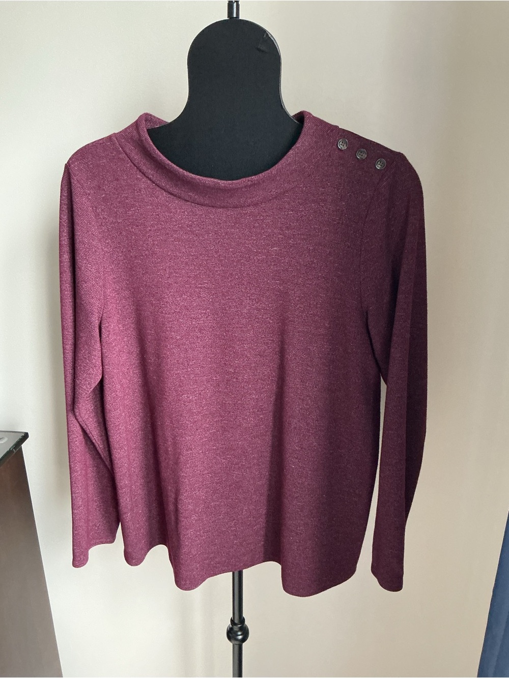 J. Jill Plum Long-Sleeve Button-Shoulder Pullover